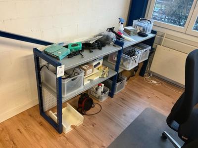 Overview picture of Storage rack with various IT equipment